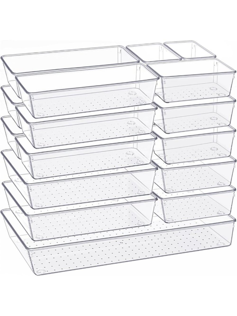 Versatile 18-Pack Clear Plastic Drawer Organizers Set for Kitchen & Bathroom
